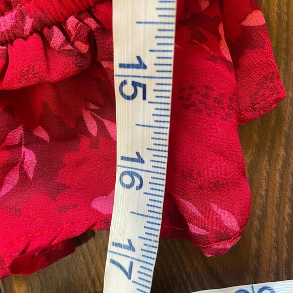 LUSH Cropped Long Sleeve Tie Front Open Back Red Floral Lined Top Size XL - Picture 14 of 15